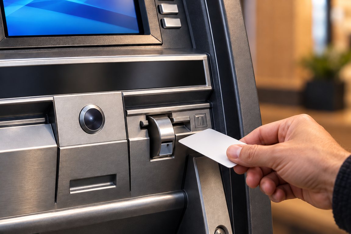 A card going into an ATM card reader